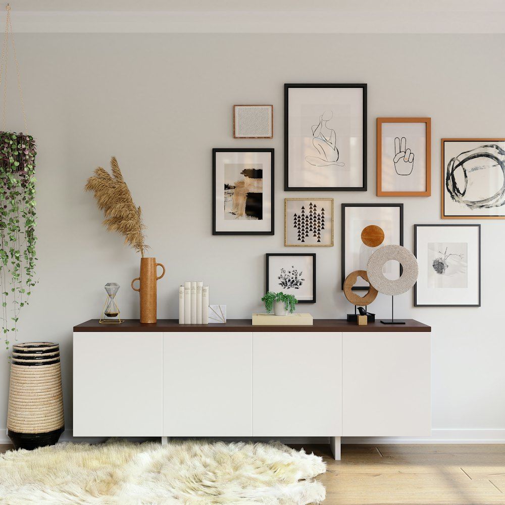White wooden cabinet with mirror
