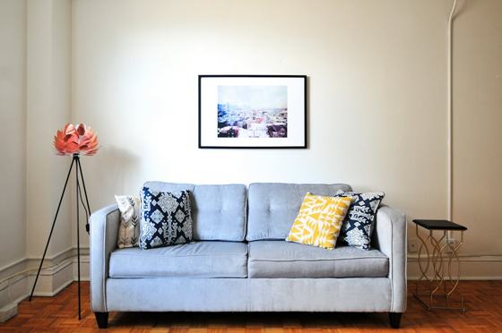 Blue fabric loveseat