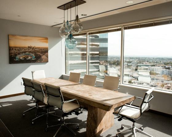 Beige wooden conference table