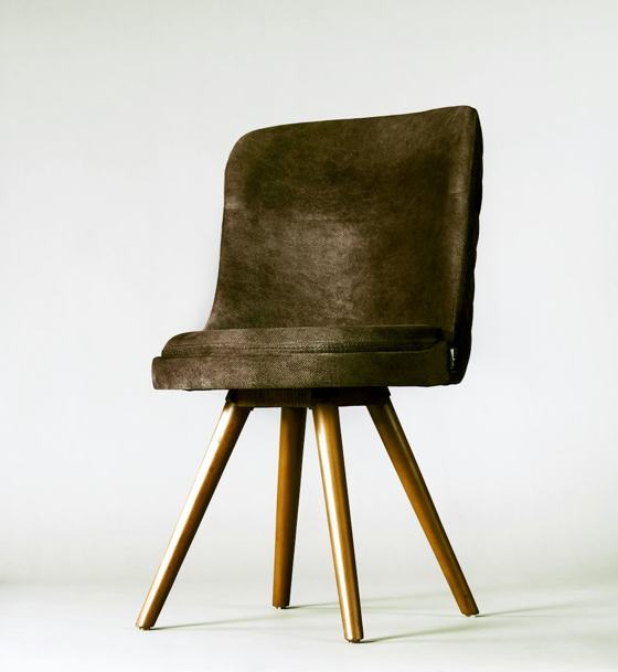 Black leather padded brown wooden seat