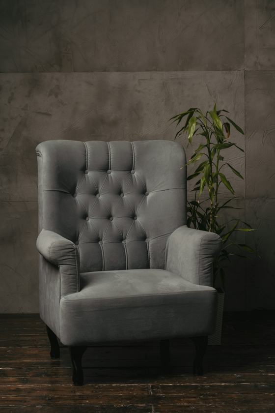 A white couch with a plant on it