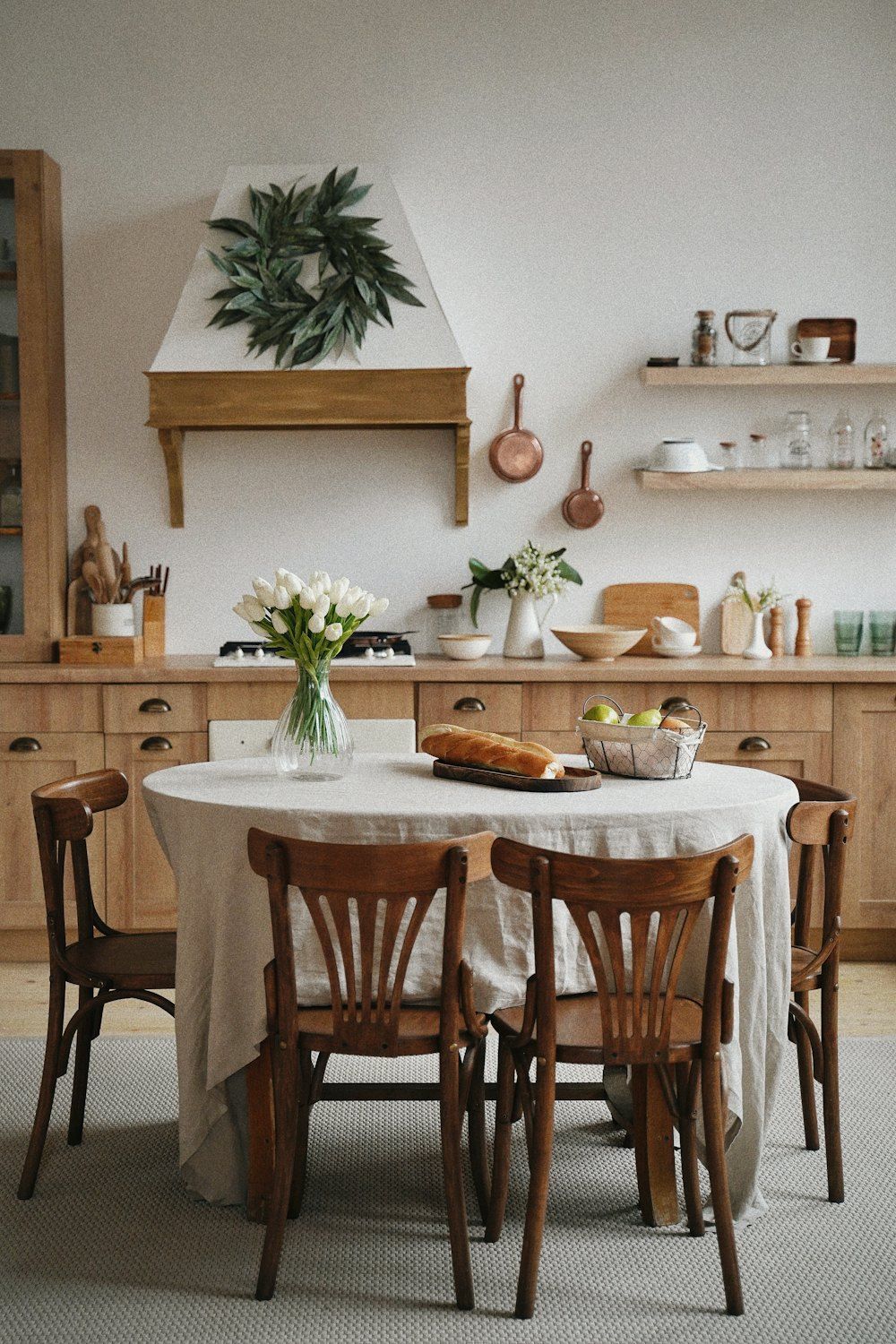 Brown wooden chairs and table