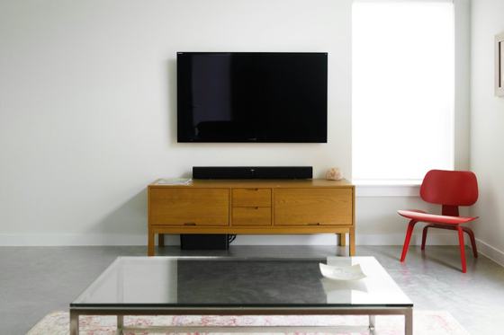 Flat screen wall-mount TV inside room