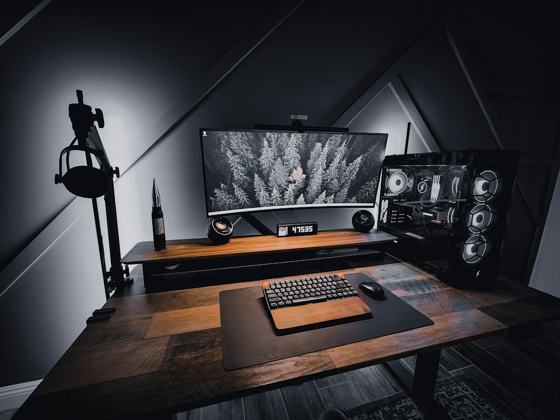 A computer on a table