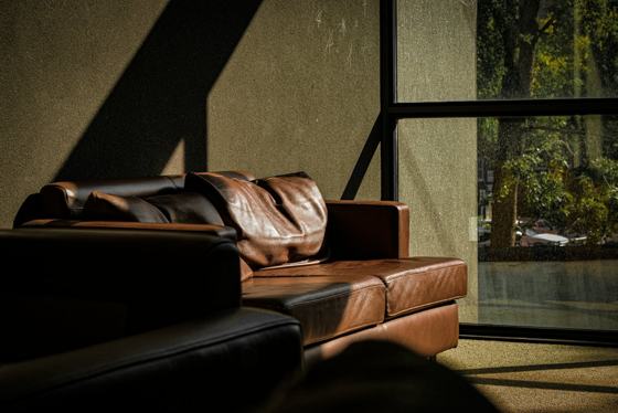 Brown leather sofa
