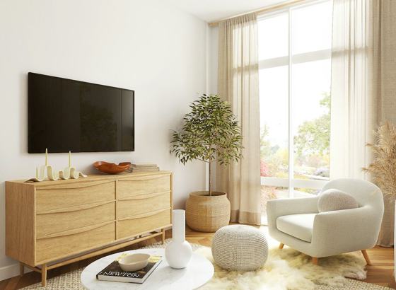 A living room with a large flat screen tv