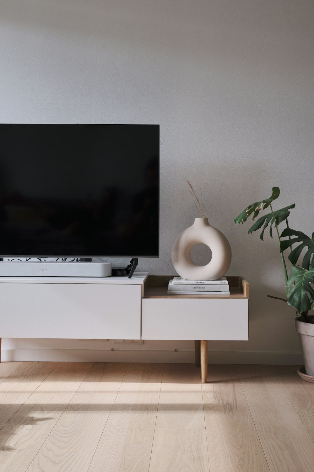 A tv on a stand