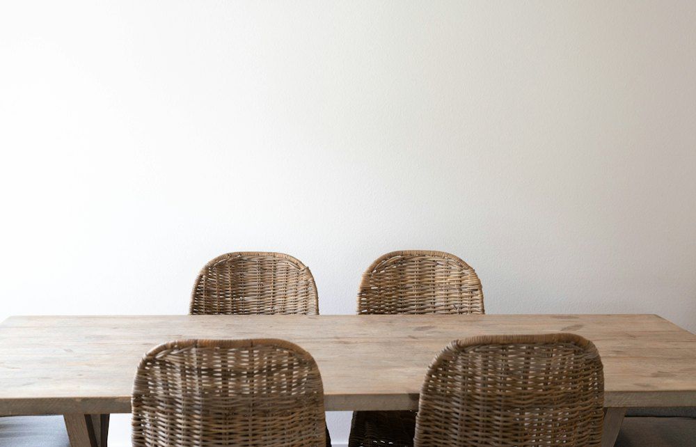 Brown wooden table with chairs