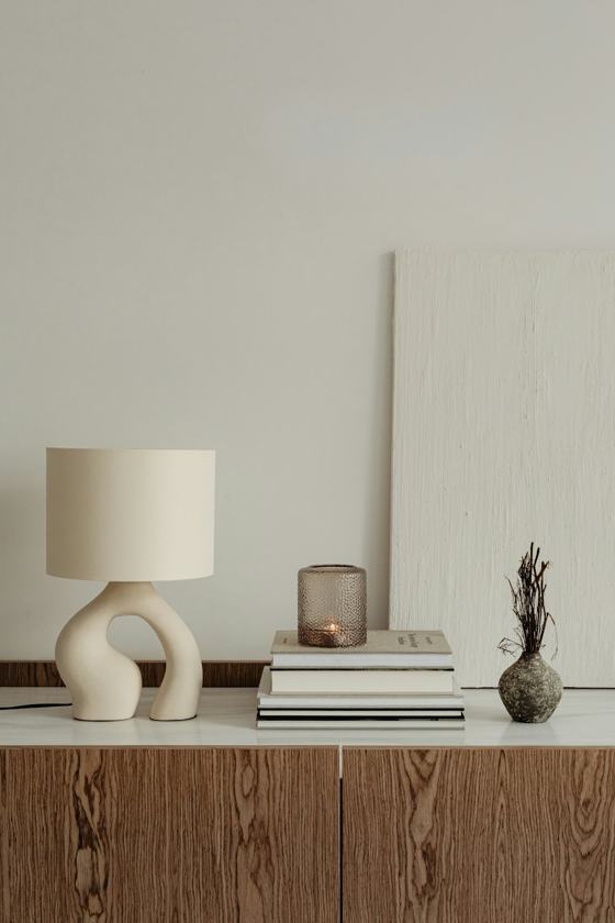 A lamp and books on a table